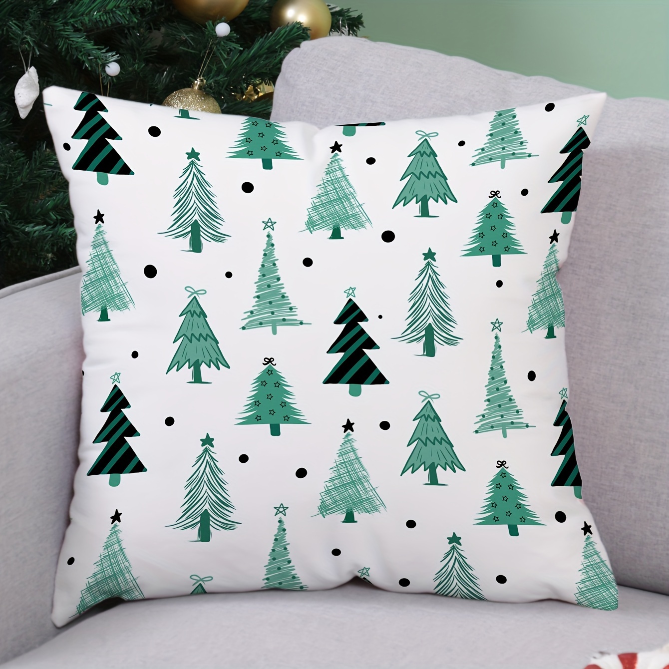 TEMU 1pc, Xmas Throw Pillow Covers, Xmas Tree Printed Throw Pillowcase, Throw Pillow Covers Decor, Home Decor, Room Decor, Bedroom Decor, Living Room