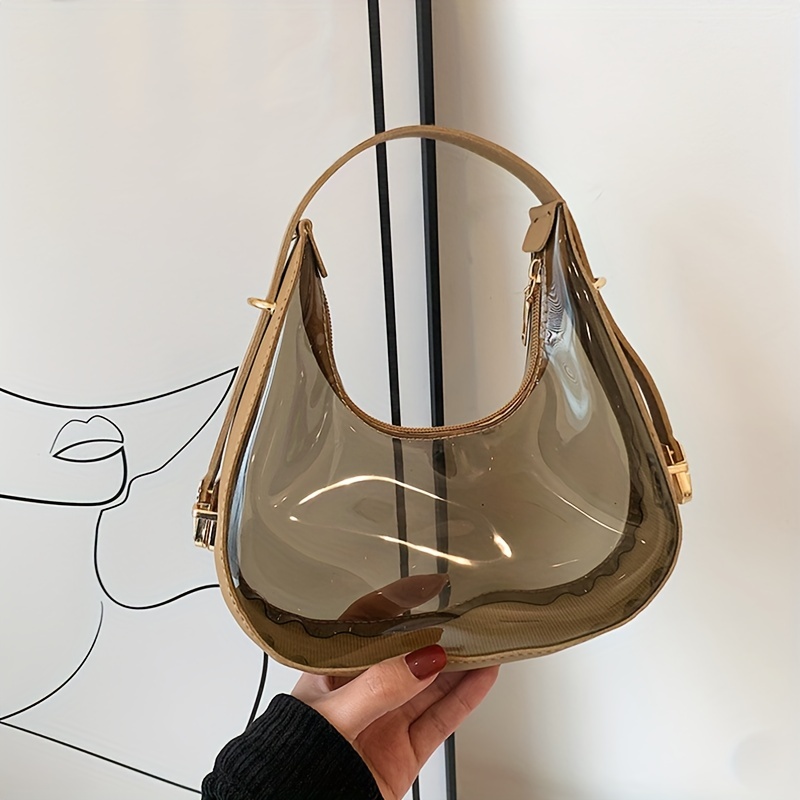 Mirror-colored Pure Color Baguette Bag, Fashionable Commuting Zipper  Underarm Bag, Women's Simple Shoulder Bag