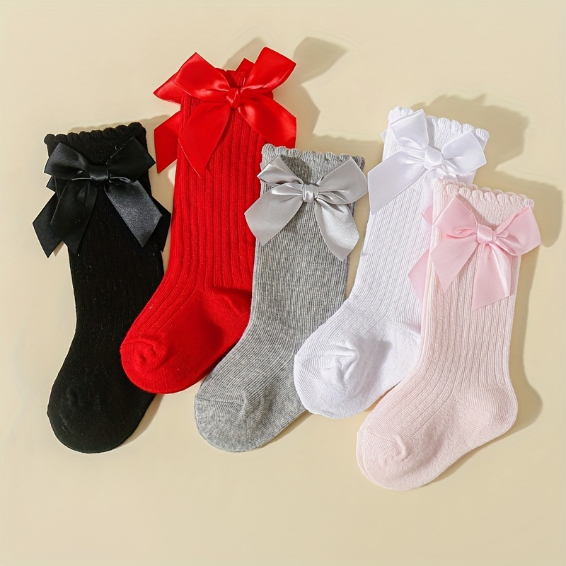 Baby / Toddler / Kid Houndstooth Bow Decor Jacquard Ribbed Tube Socks