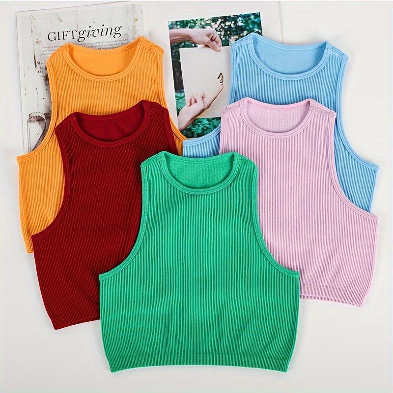 Solid Color Ribbed Knitting Tank Top Seamless Sleeveless - Temu