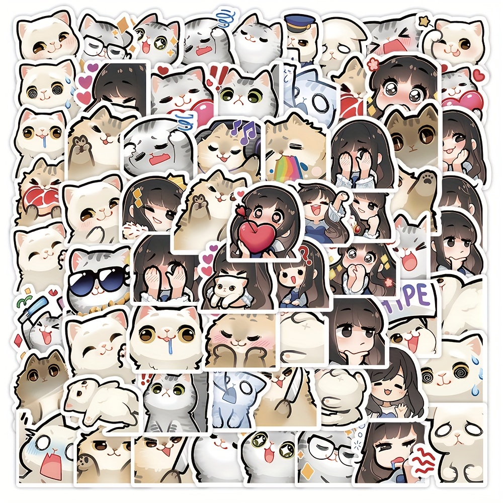 100pcs Cute Cat Cool Stickers For Water Bottle Laptop Bicycle