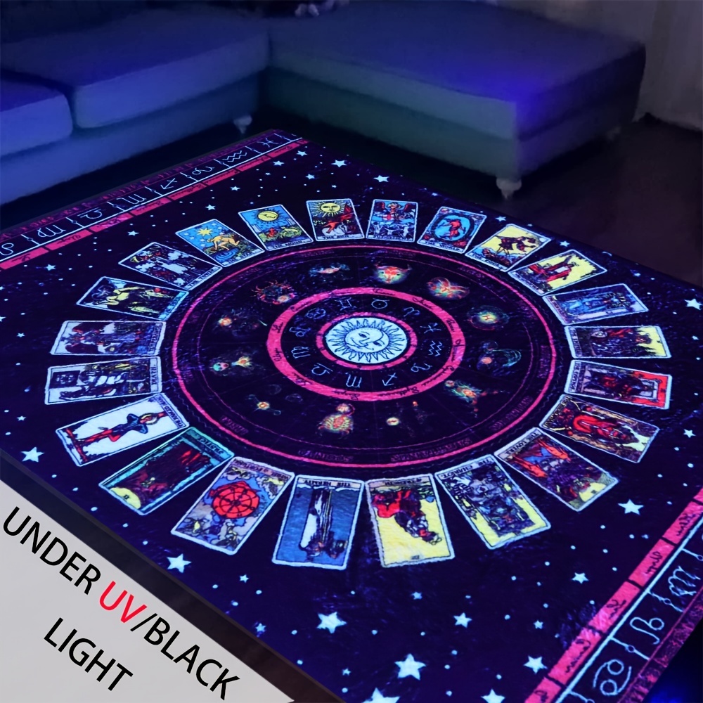 UV Light Flannel Luminous Tarot Pattern Rug Non Slip Mat