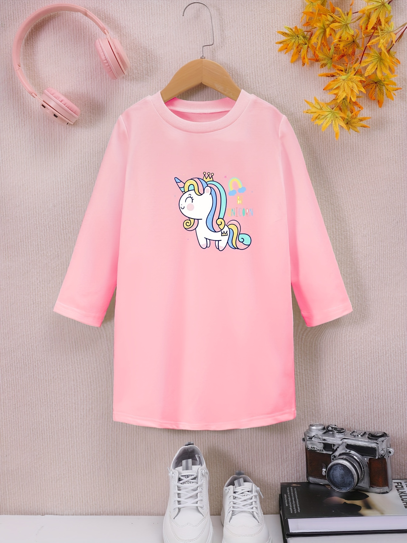 3d Print Unicorn Graphic Long Sleeve Dress Girls Comfy - Temu