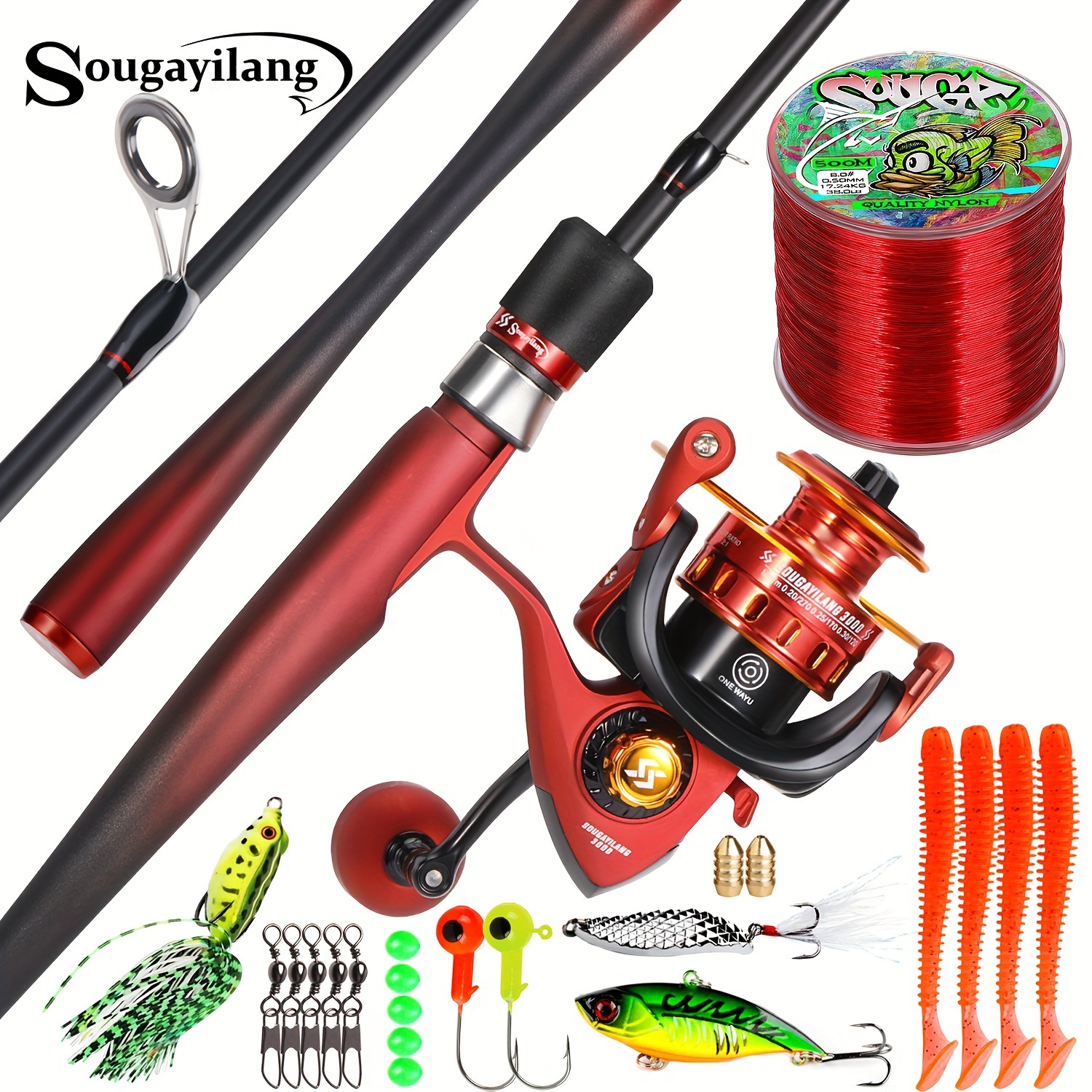 Sougayilang Spinning Fishing Combo, 2-section Ultralight Carbon Rod, 5.2:1  Gear Ratio Spinning Fishing Reel, 8-17 Lbs Max Drag, Fishing Set For Freshw