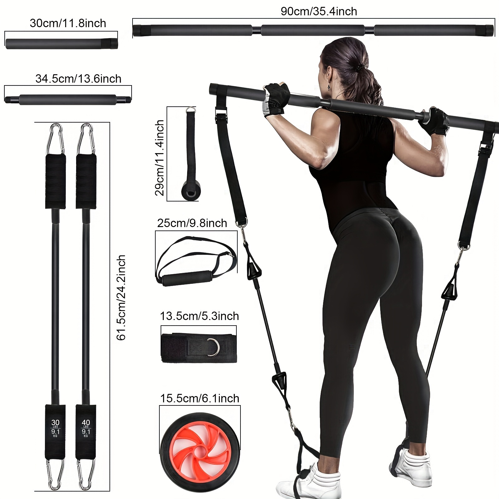 Pilates Yoga Workout Set With Resistance Bands, Fitness Bar, Pull