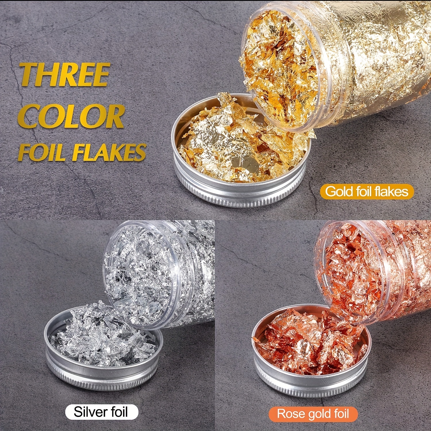 3 Bottles Metallic Gold Foil Flakes for Resin(15g Foil Per Color)