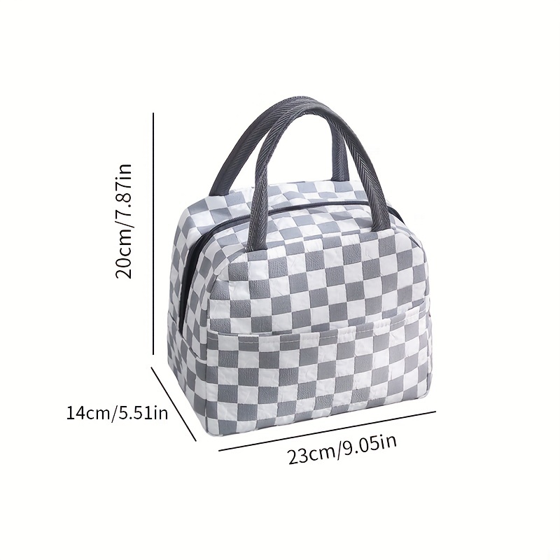 1pc Checkerboard Insulated Lunch Bag Reusable Thickened Oxford