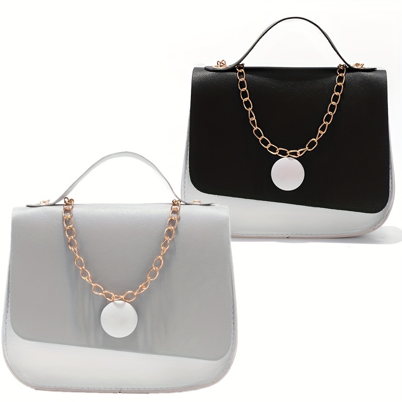 Colorblock Square Flap Bag Chain Handbag