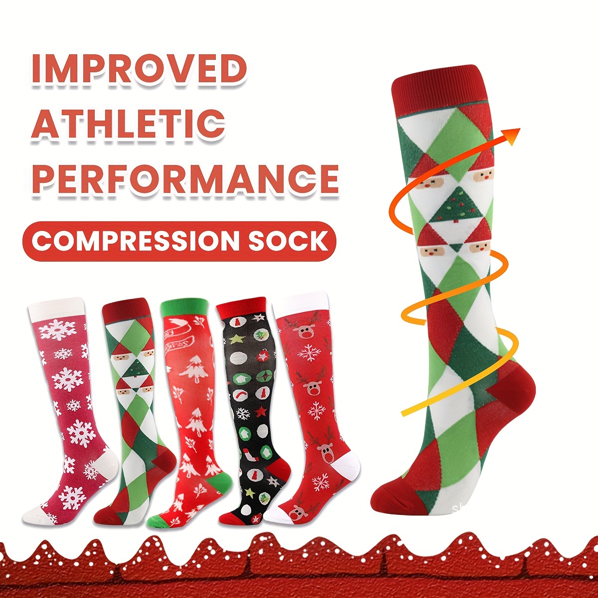 Christmas Knee High Breathable Compression Socks Circulation - Temu