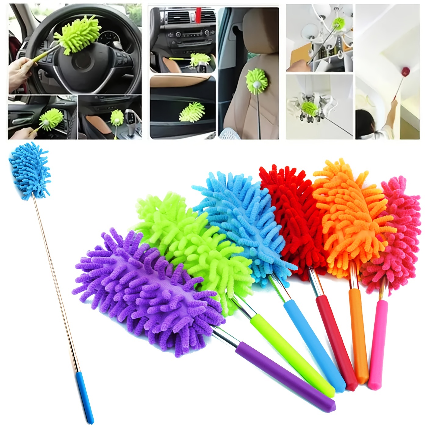 Microfiber Duster for Cleaning, Tukuos Hand Washable Dusters with 2pcs  Replaceable Microfiber Head, Extendable Pole, Detachable Cleaning Supplies  for