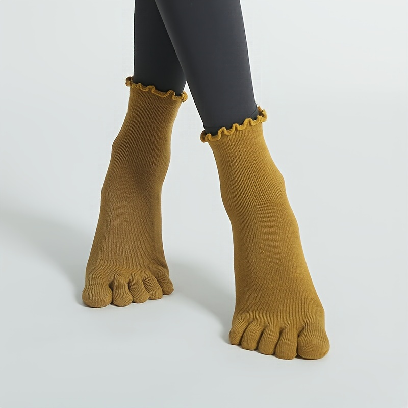 Solid Frilly Socks Non slip Five toe Yoga Socks Sweat - Temu Canada