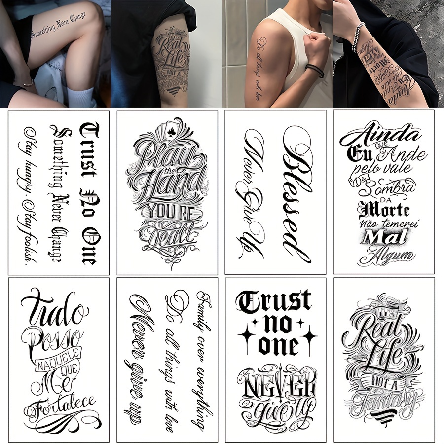 

8pcs/set Of Plant Herbal Juice Tattoo Stickers, With Inspirational Quotes Design In English Cursive Letters, Body Art For Women Men, Lasting 7-15 Days, Waterproof And Sweatproof