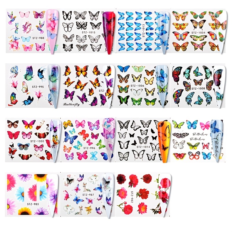 Pegatinas para uñas Mariposas y flores Stickers decoraciones de uñas nail  art