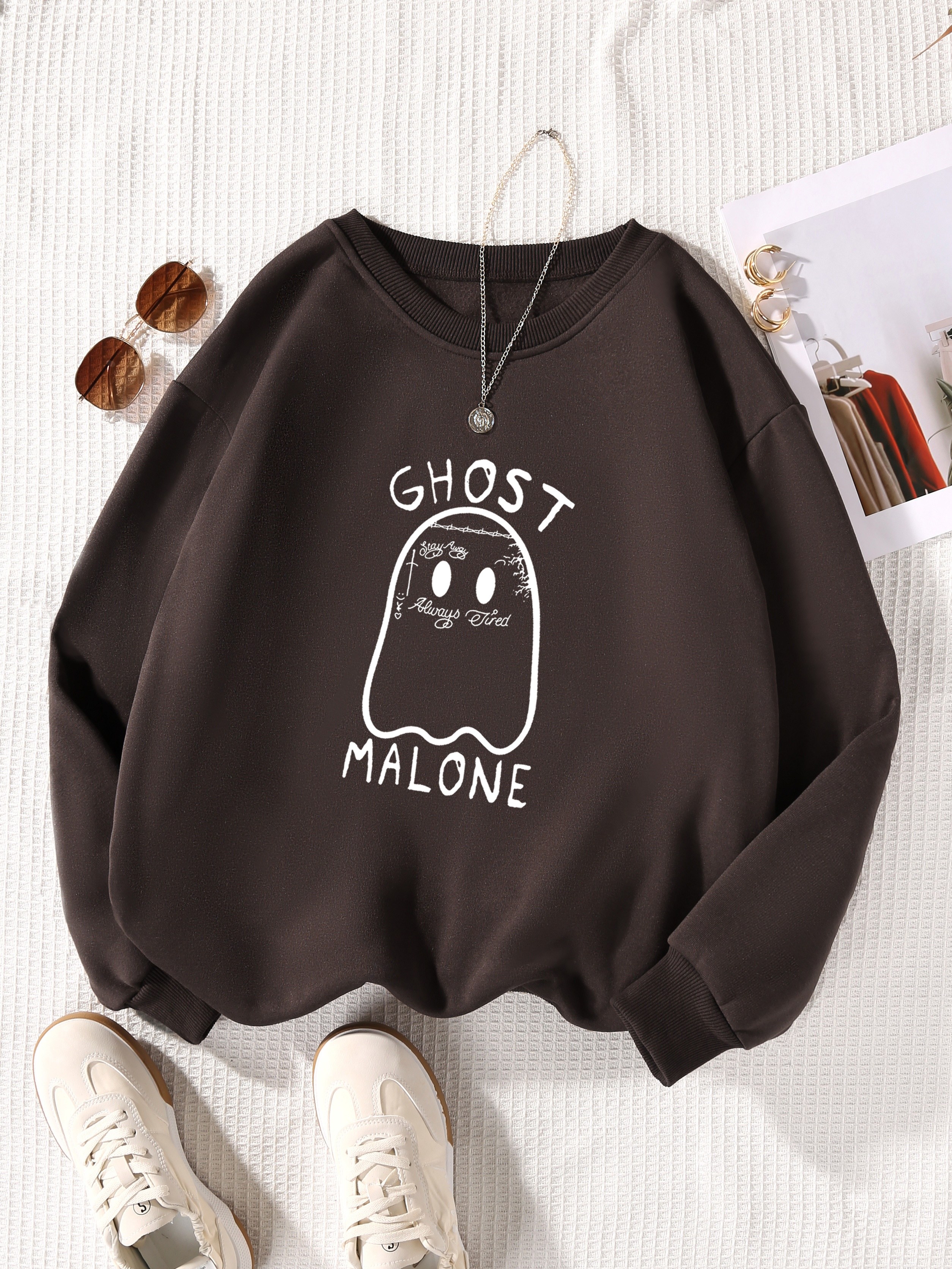 Halloween Ghost Print Pullover Sweatshirt Cute Long Sleeve - Temu
