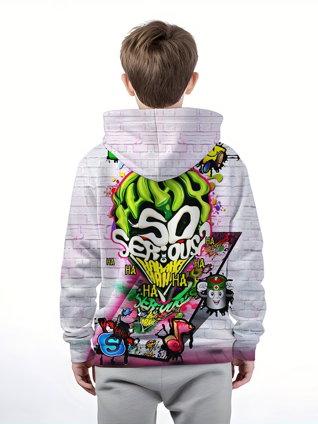 Boy's Stylish Graffiti Print Hoodie Kid's Hooded Sweatshirt - Temu