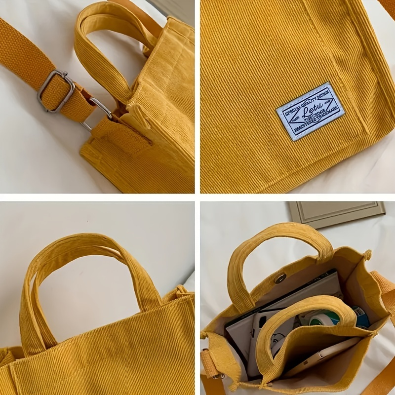 Solid Letter Patched Shoulder Bag Large Capacity Square Tote Bag For Women