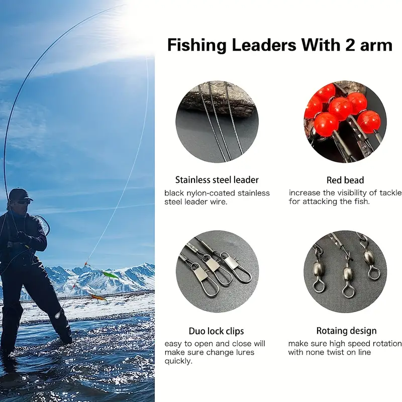 Yoto Fishing Leaders,Stainless Steel Tackle Rig with Tackle Lure Swivels Snaps, Saltwater Rig Wire Leader Fishing Leader Wire Bottom Rigs for