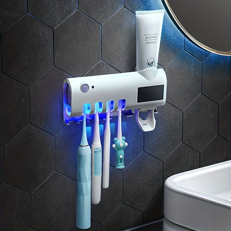 1pc, Intelligent Toothbrush Sterilizer Ultraviolet Ray From Perforated Wall Hung Automatic Toothpaste Tooth Brush Holder