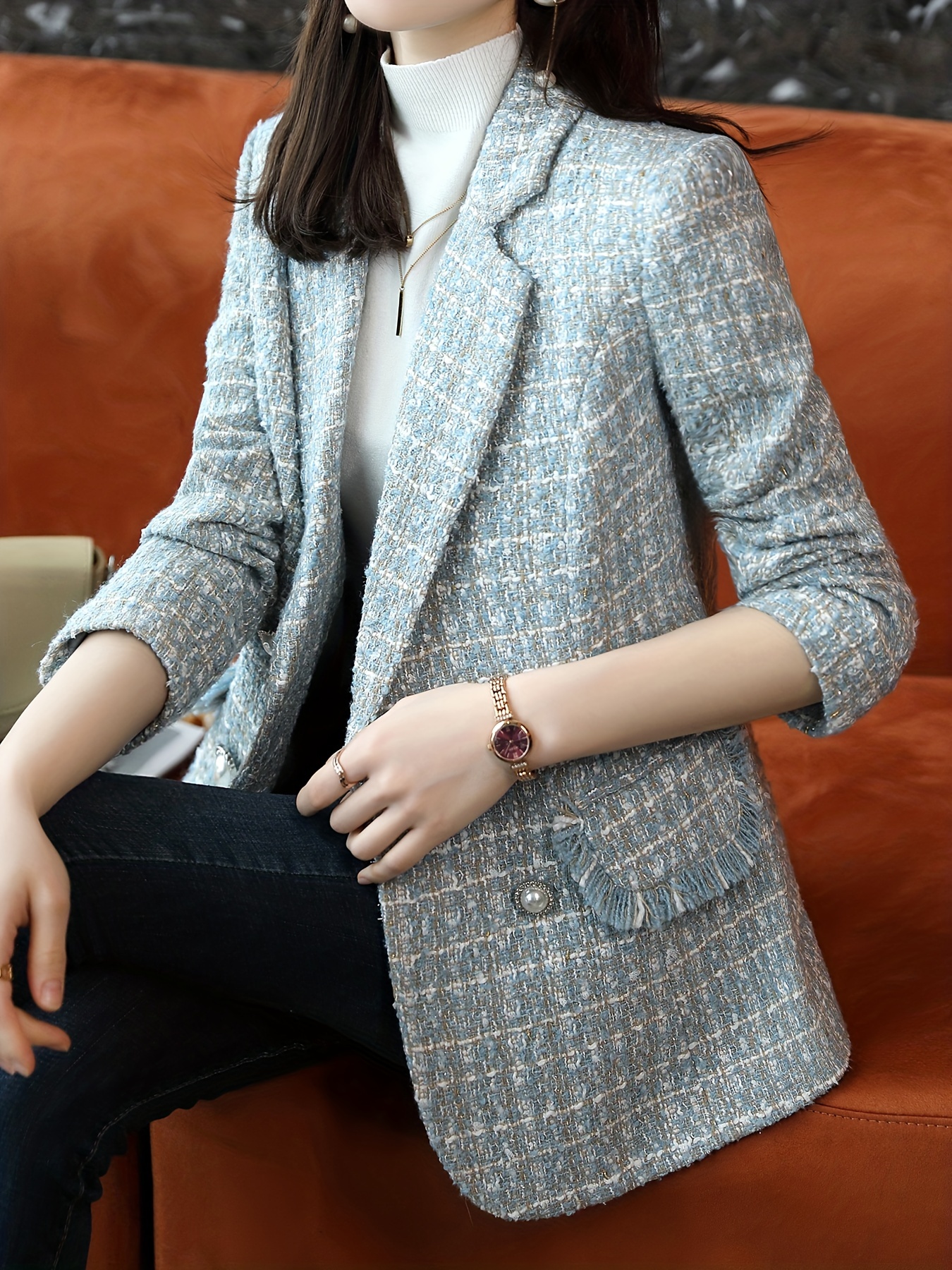 Solid Double breasted Elegant Long Sleeve Lapel - Temu
