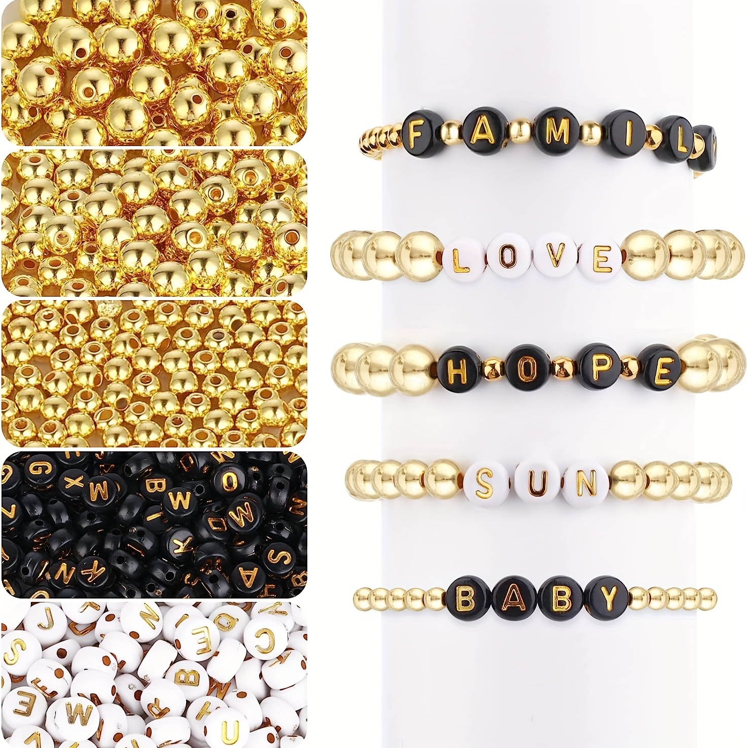 Golden Letter Bracelet Beads Kit Include 3 Sizes Round - Temu
