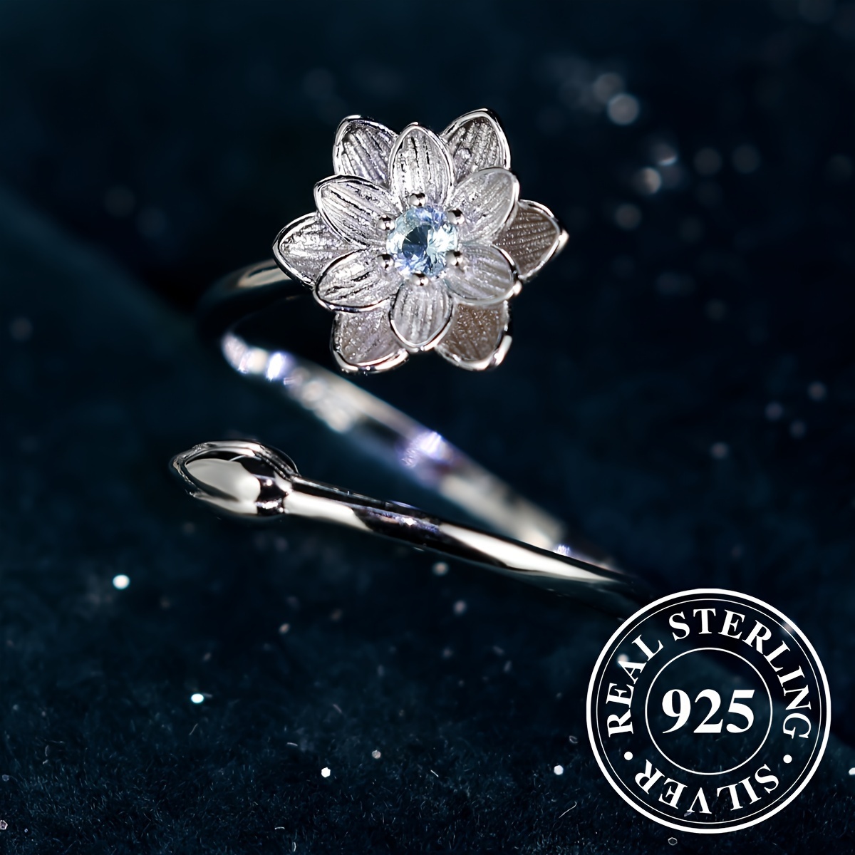 Women's ring, zircon sparkling diamond ring with beautiful romantic jewelry  gift,Zirconia Decorative Flower Ring Sterling Silver