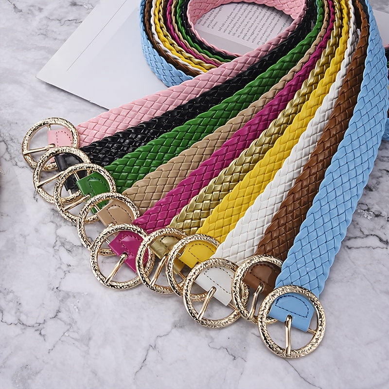 Stylish Candy Color Wide Belts Classic Braided Waistband - Temu