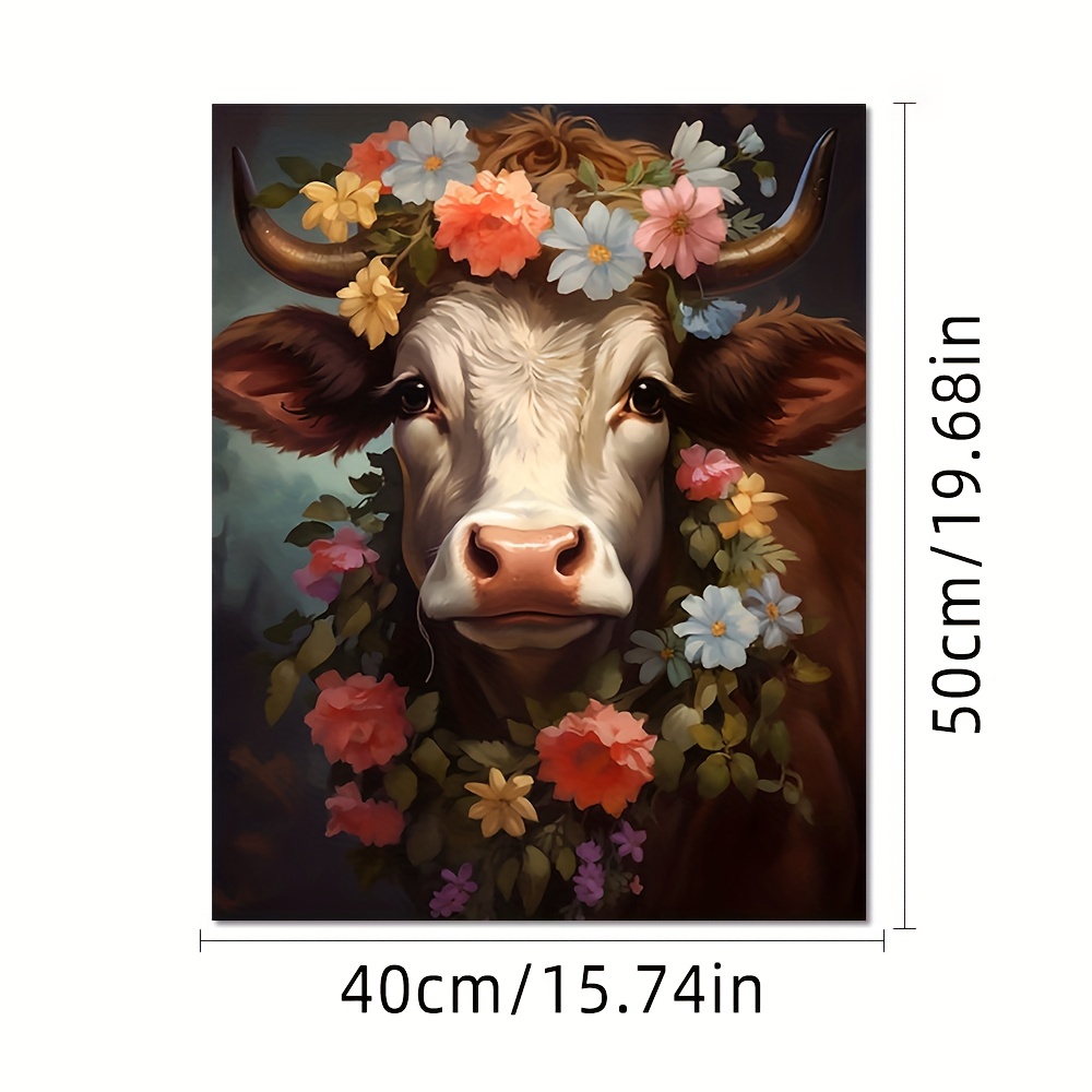 Diy Acrylic Painting Kit Flower And Cow Oil Painting By - Temu