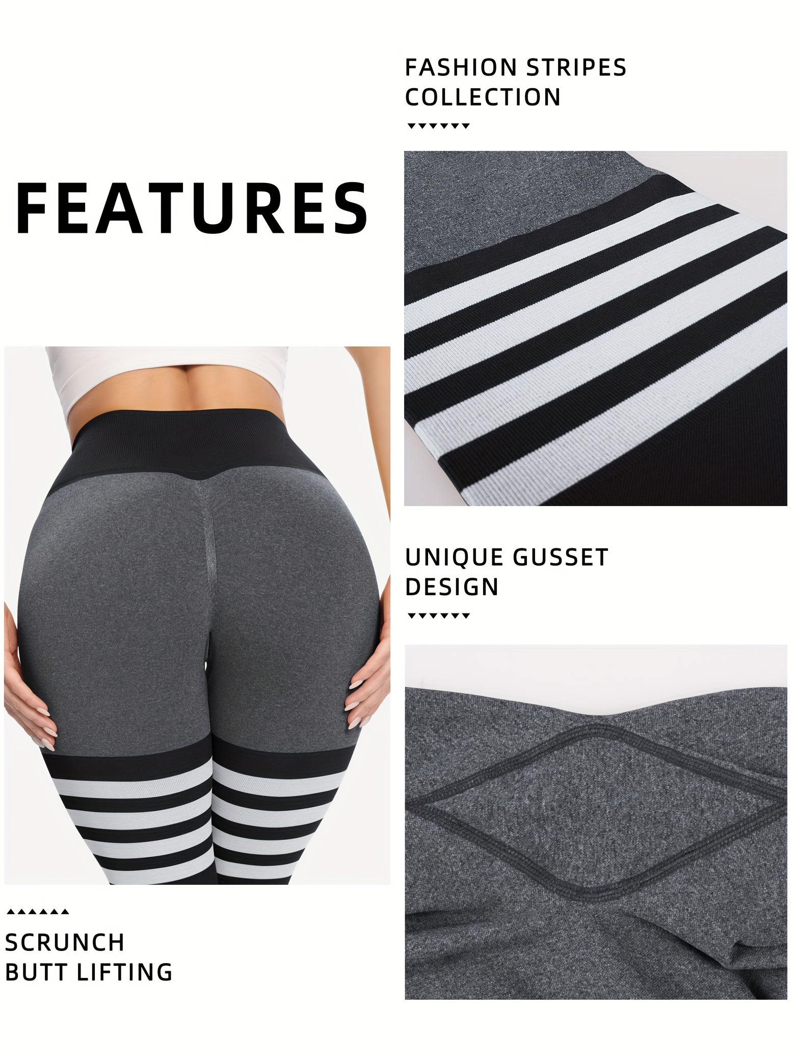 High Waisted Striped Butt Lifting Leggings for Women - Seamless Workout Gym  Booty Yoga Tight Pants - Activewear for Women
