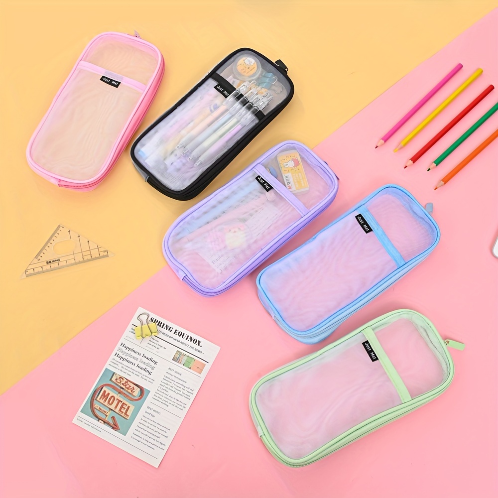 Simple Transparent Mesh Pencil Case For Girls Boys Office Student Pencil