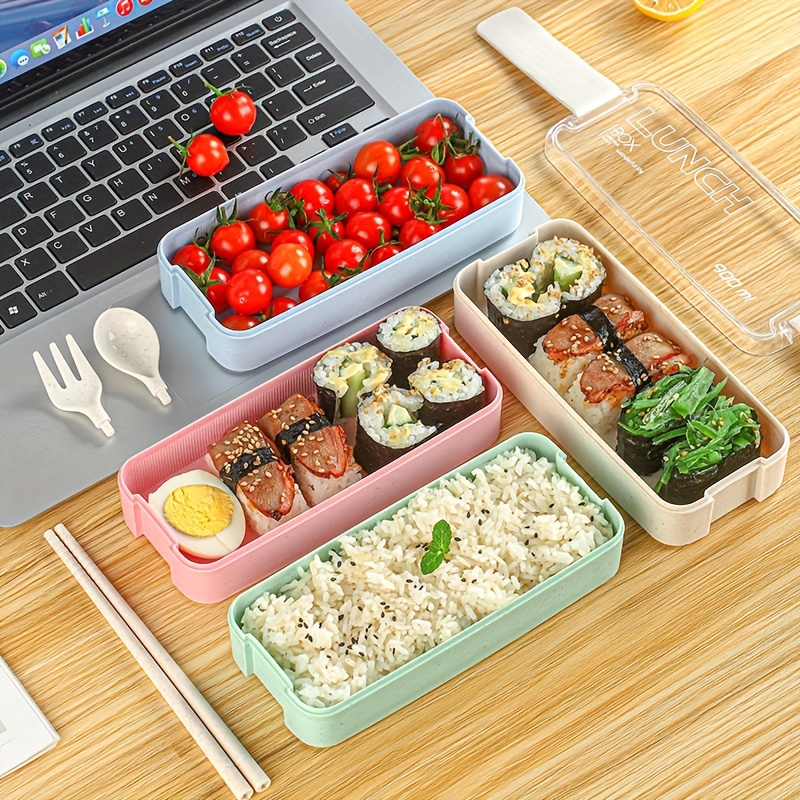 Multiple Colors Portable Bento Box With Lid Spoon And Fork - Temu