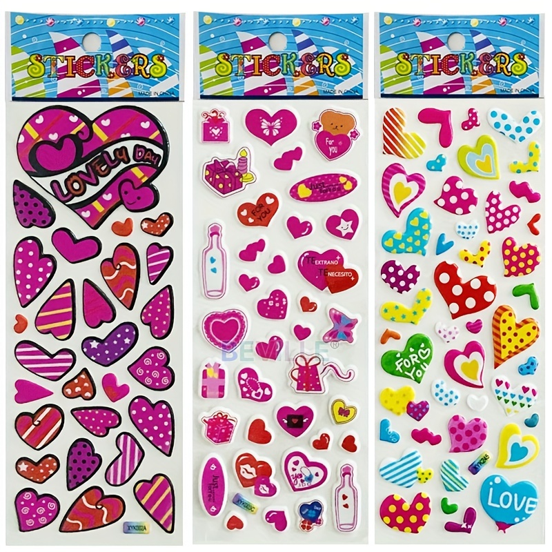 12 Sheets/Set Love Heart-Shaped 3D Cute Puffy Bubble Stickers for Girls  Kawaii Scrapbook Sticker