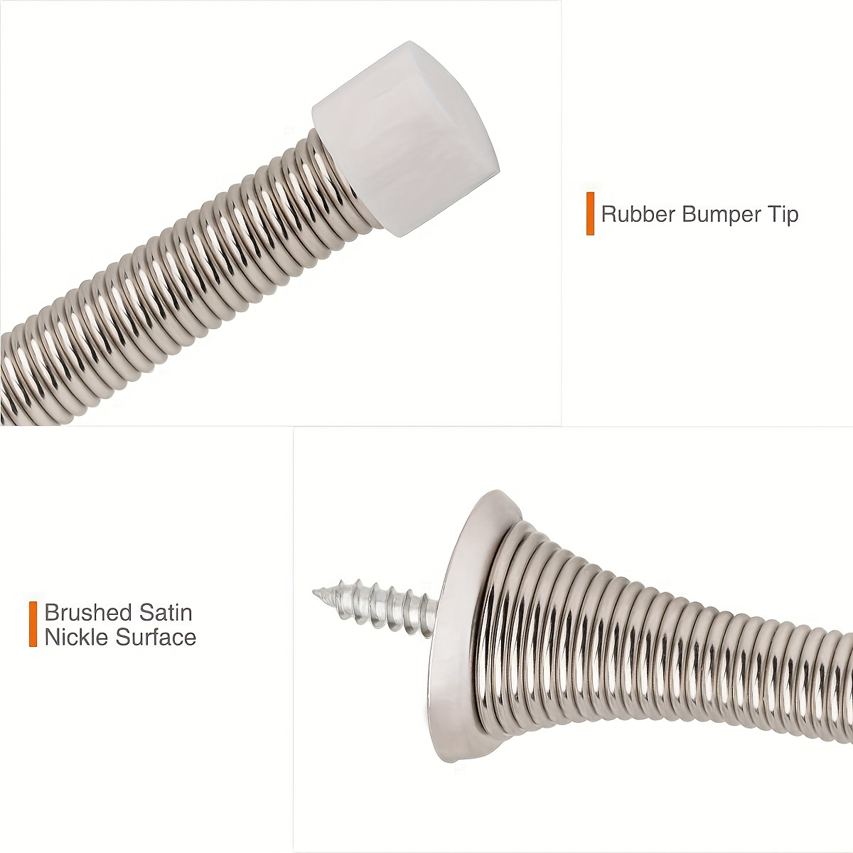 Flexible Spring Door Stopper Rubber Bumper Tips Satin Nickel Finish