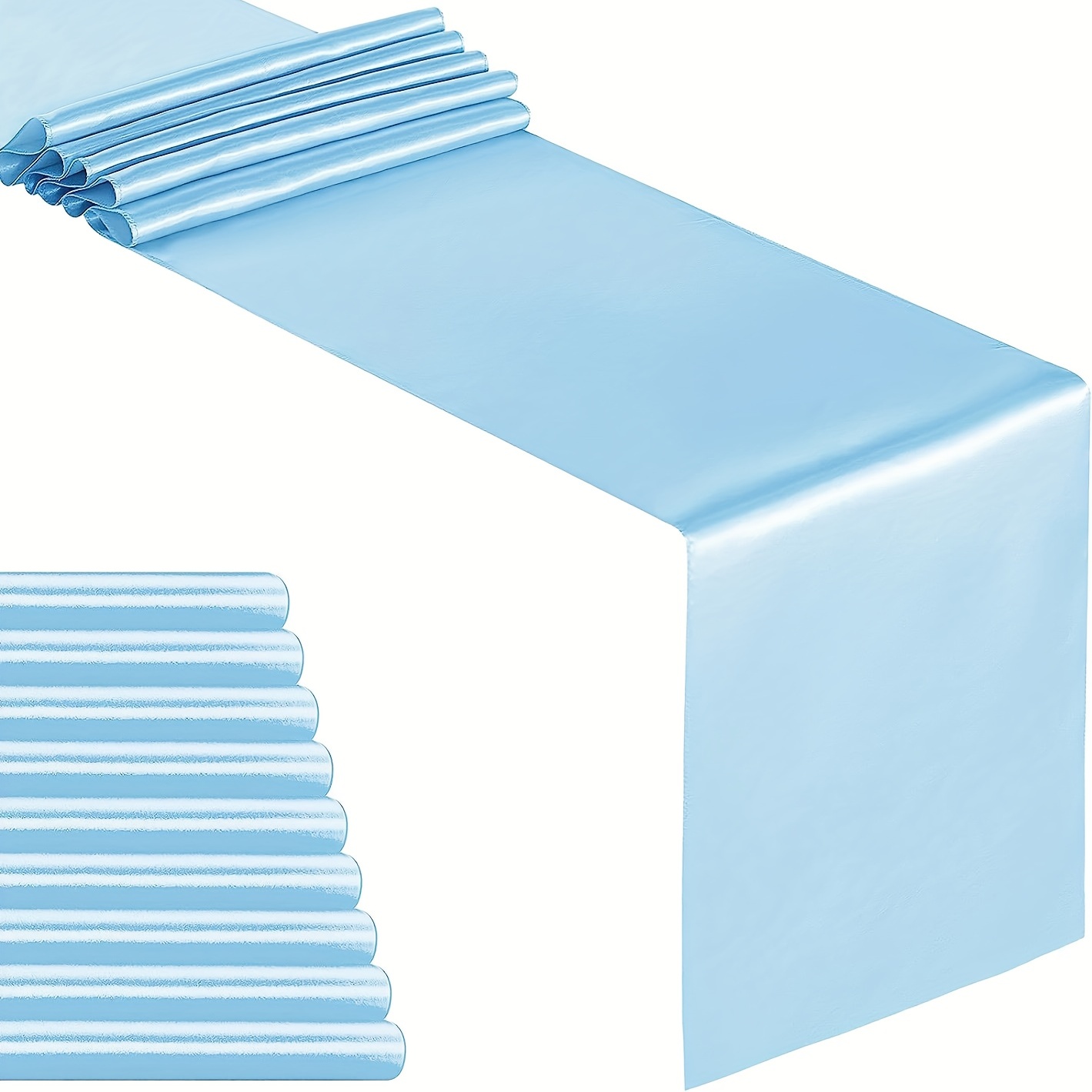 

10 Pack Elegant Baby Blue Satin Table Runner For Weddings, Banquets, And Special Occasions - 12 X 108 Inches