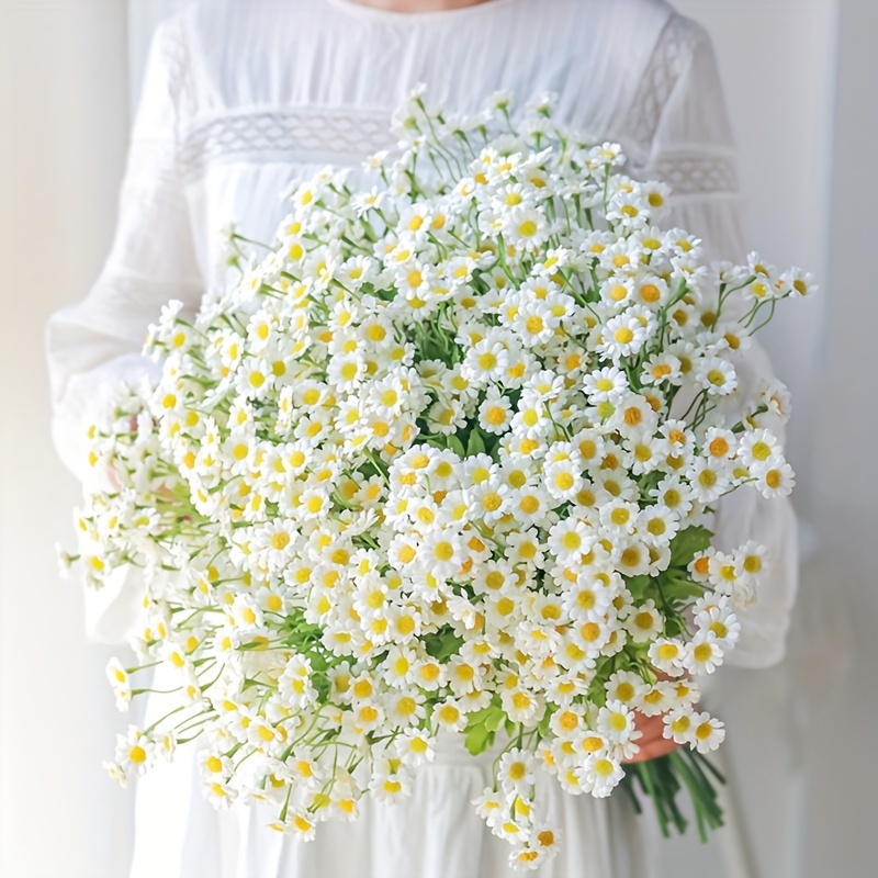 Paquete de 10 margaritas artificiales pequeñas flores de margaritas tejidas  a mano, crisantemo para decoración del hogar de bodas, fiestas (margaritas