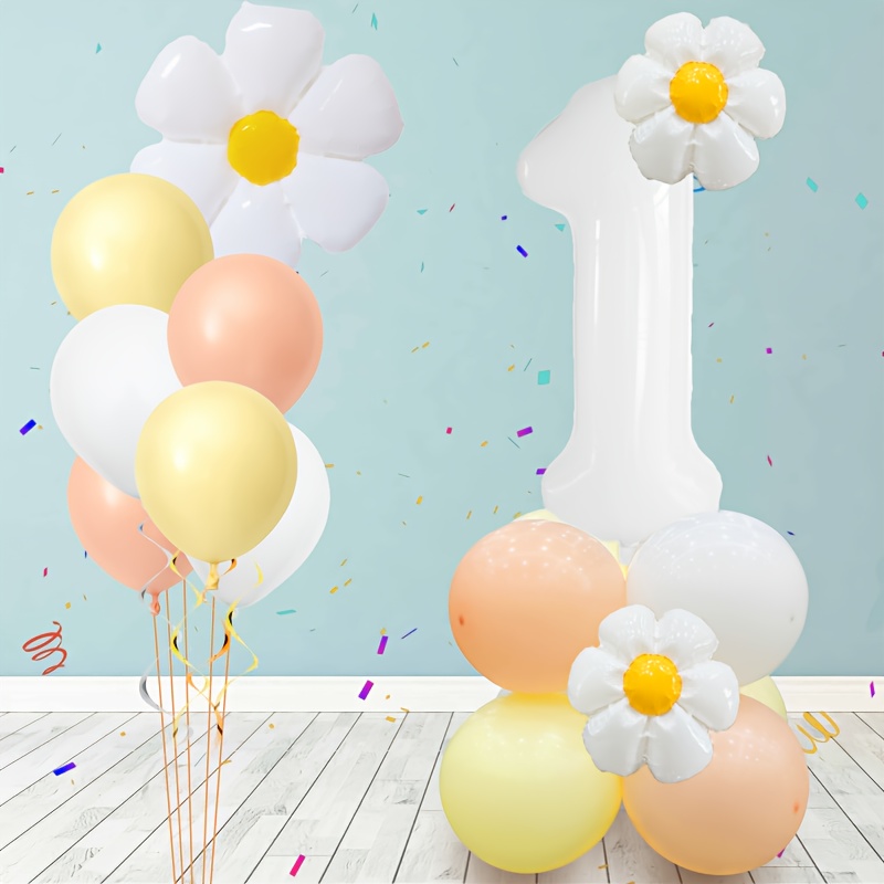 

19pcs Daisy Theme Birthday Balloons, 32 Inch White Number Balloon With Daisy Foil, Latex Balloons For Daisy Balloon Garland As Party Decorations, Birthday, Wedding Decorations