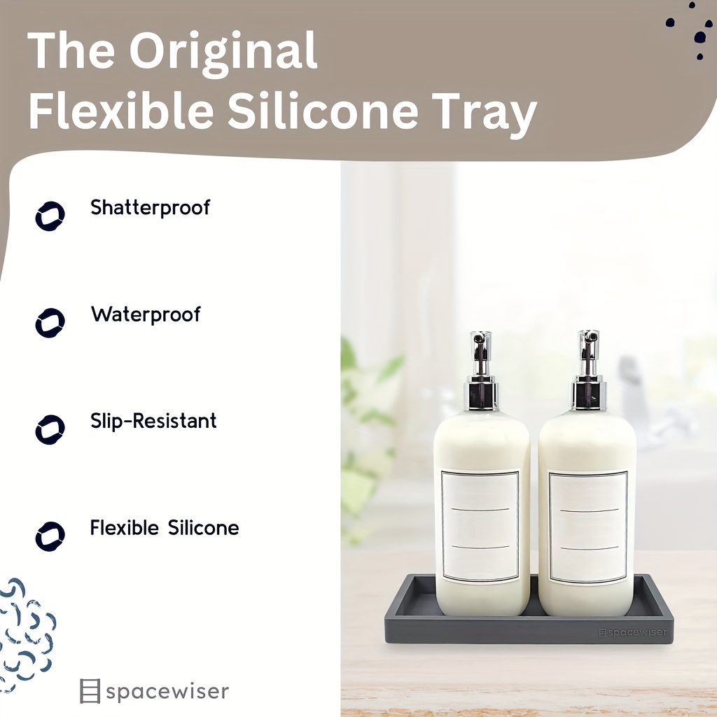 1 Pack Bathroom Silicone Vanity Tray ,Octagon Perfume Key Tray,Anti-Slip  Shatterproof Counter Trays, Kitchen Soap Dispenser Silicone Tray - Marble  White