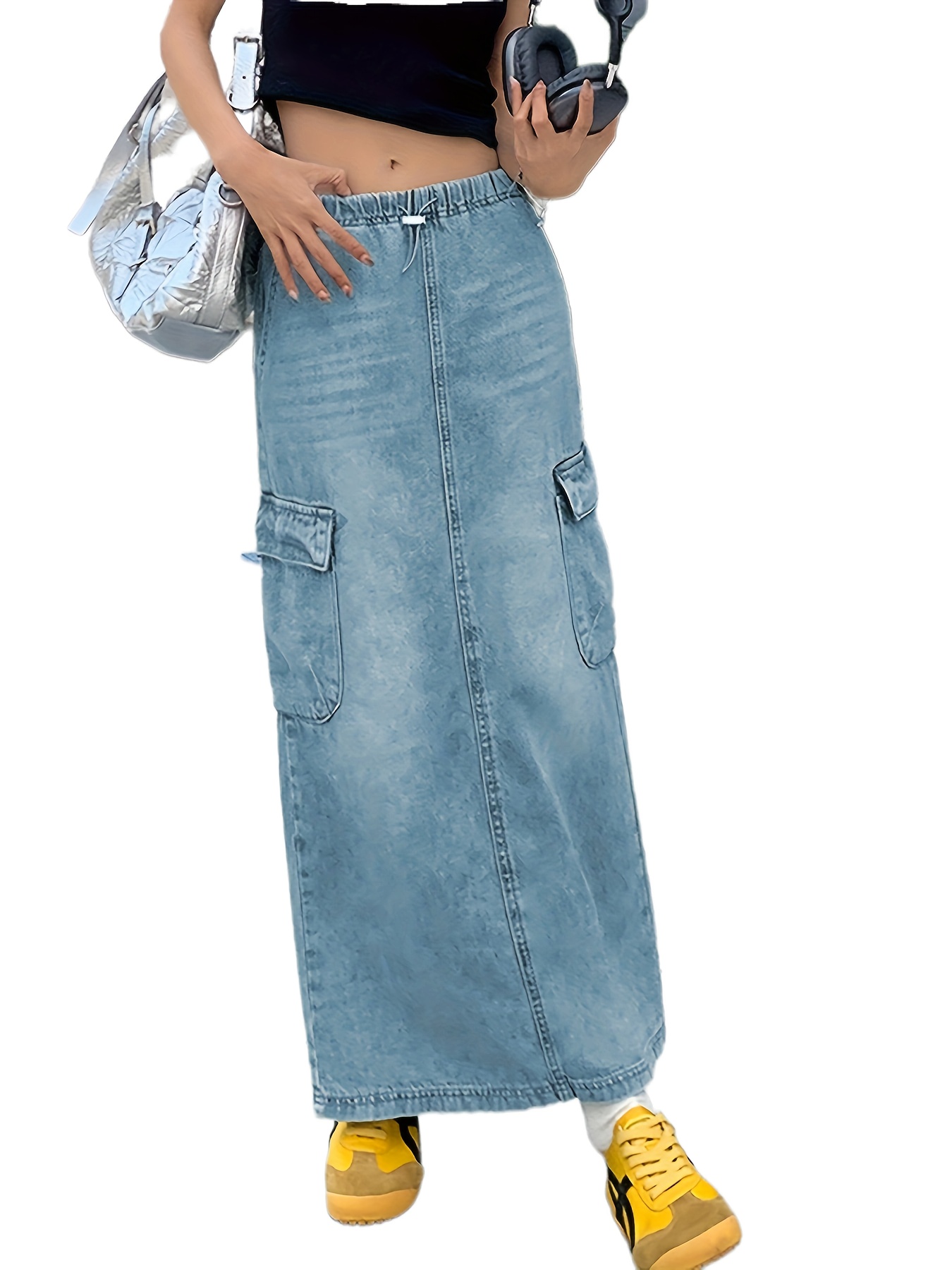 Light blue 2025 denim drawstring skirt