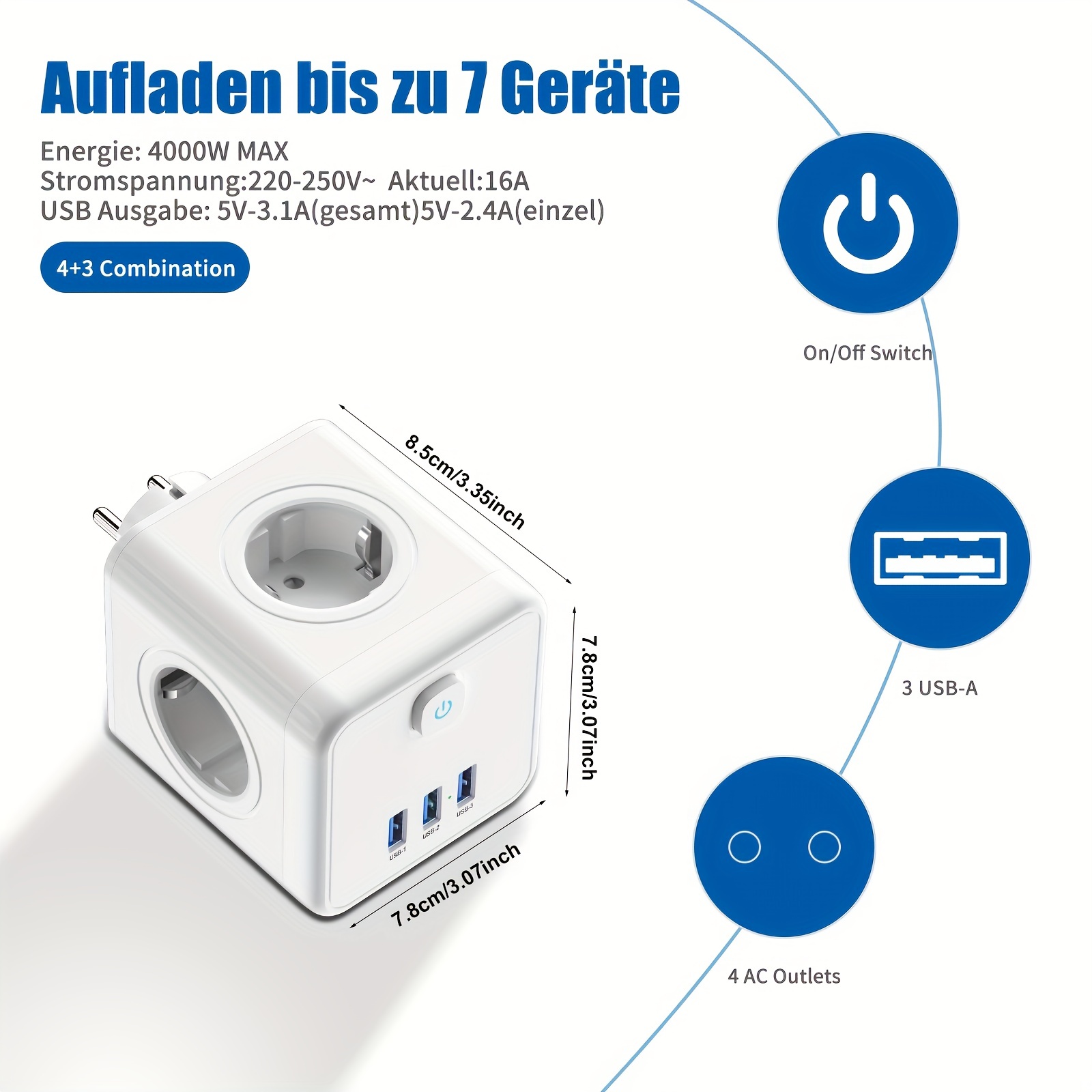 1 Multi Outlet Extender With Usb Wire free Outlet Cube - Temu Austria