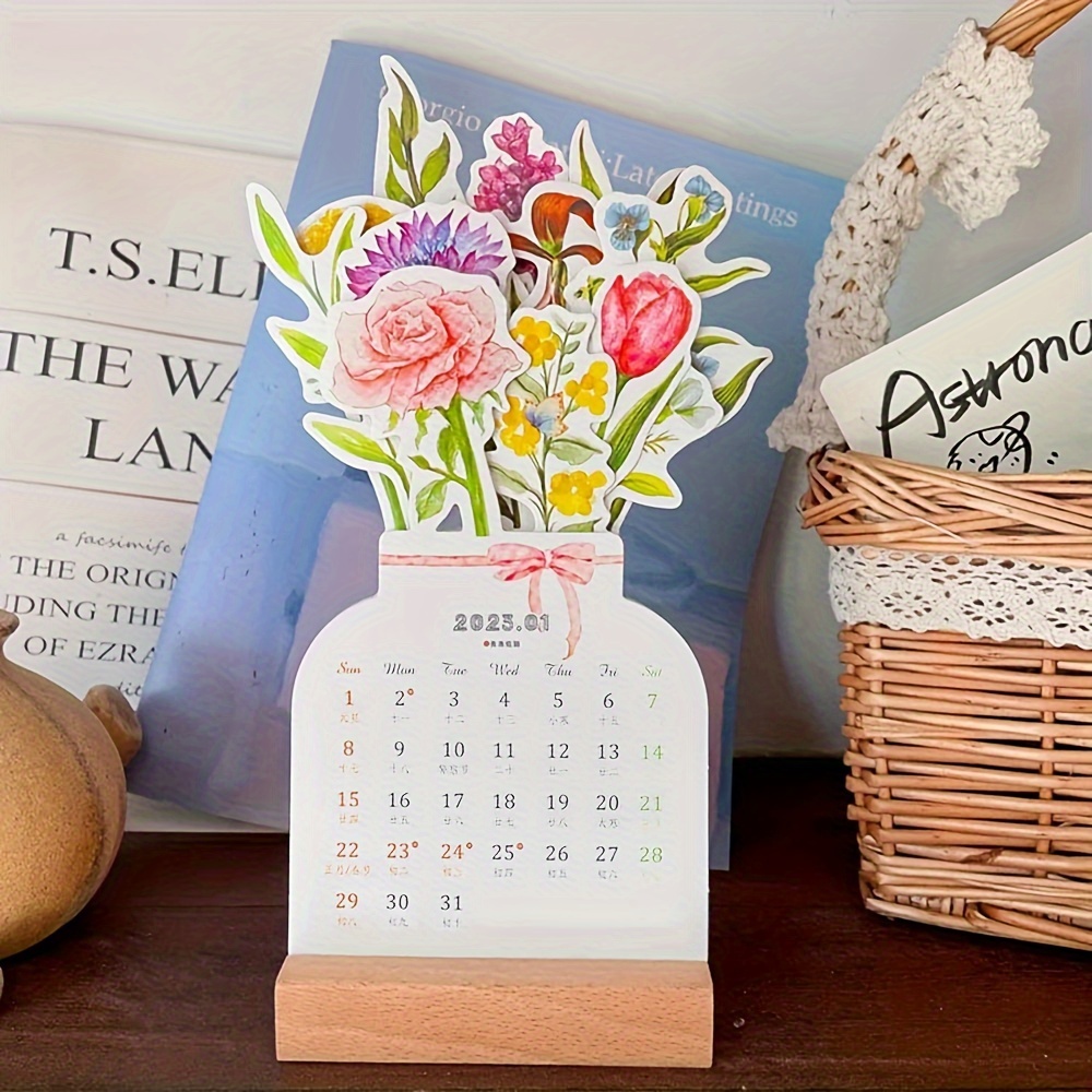 2024 Wooden Frame Calendar Cute Creative Mini Calendar Temu