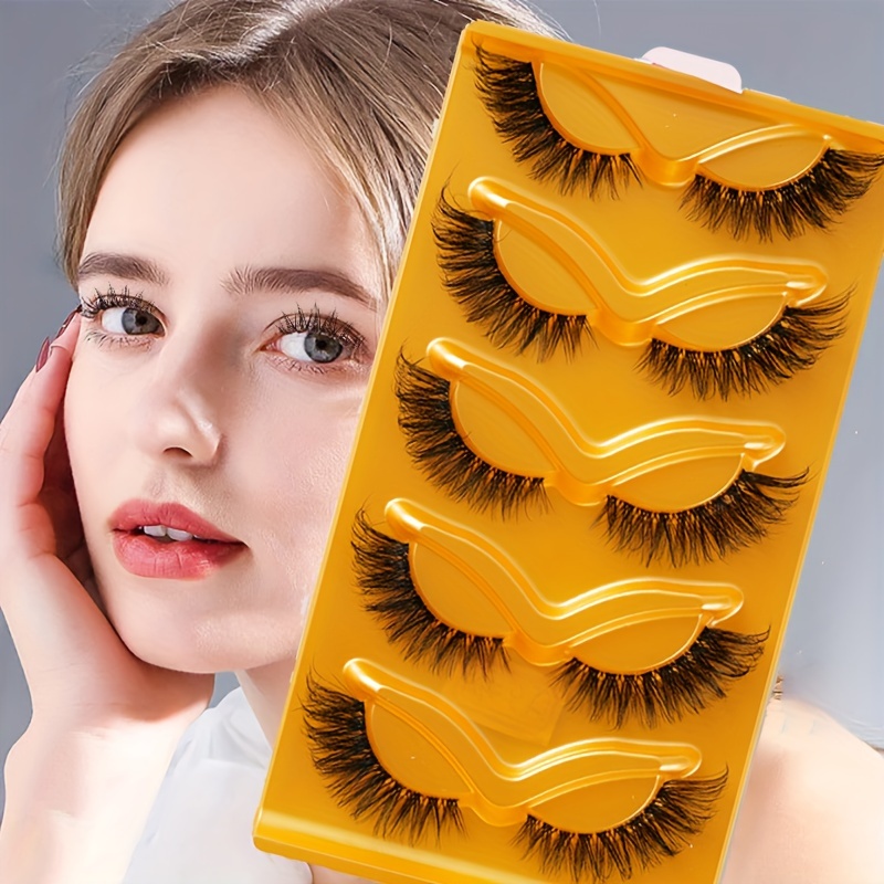 

5pairs/set Fashionable Women's False Eyelashes With Transparent Stem For Fox & Cat Eye Makeup, Suitable For Parties, Christmas, And Festivals