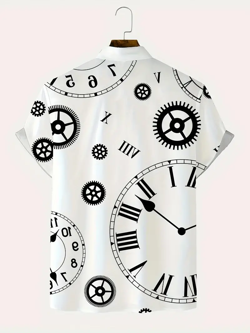 random print mens all short sleeve lapel shirt top details 2