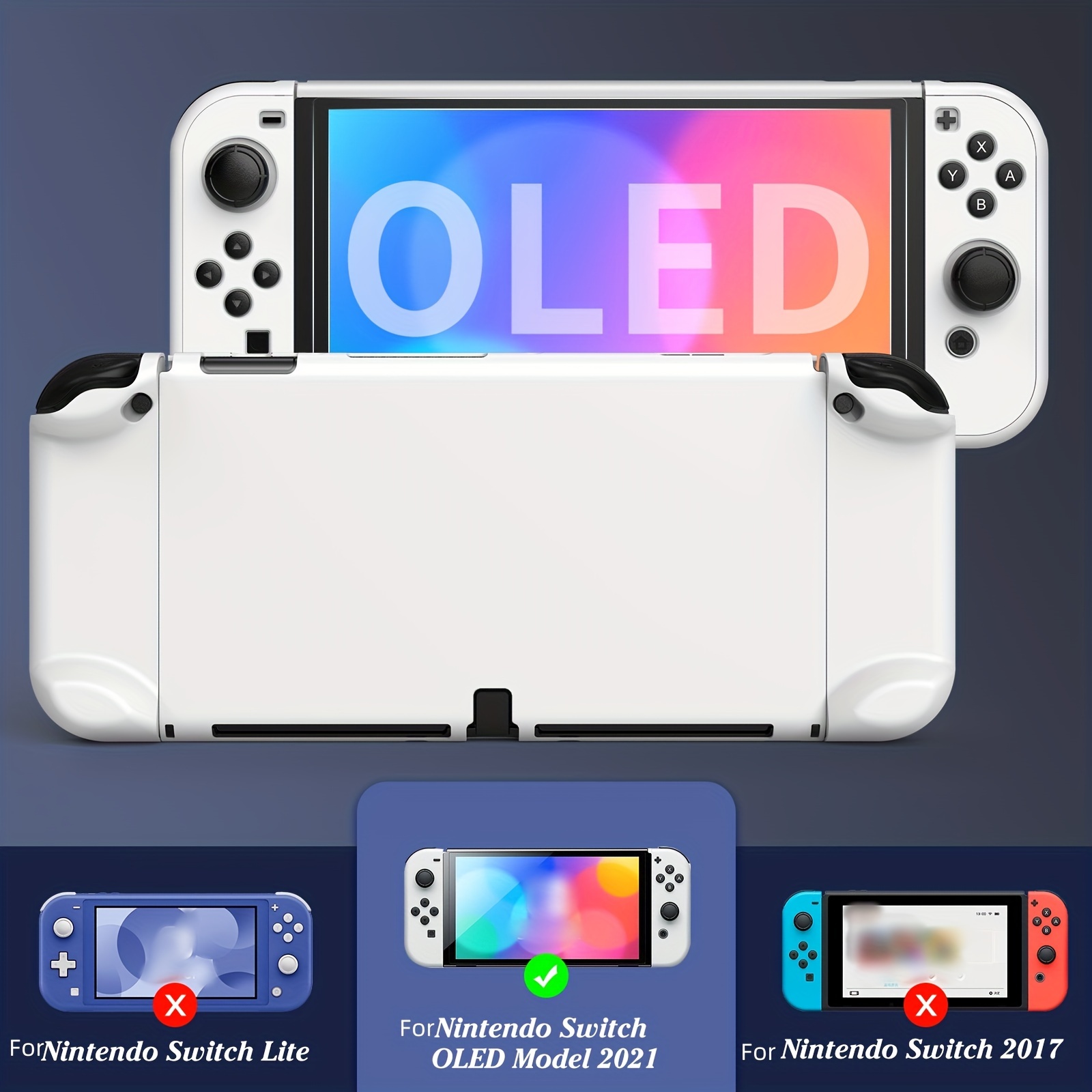 for switch oled case for nintendo switch oled model dockable pc protective cover case for switch oled model with comfortable joy con grip case and 6 thumb stick caps details 5