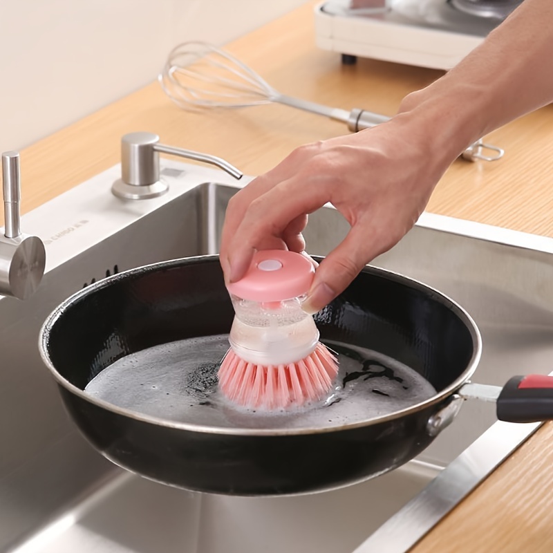 1pc Pink Kitchen Self-dispensing Liquid Soap Brush For Pot, Dish