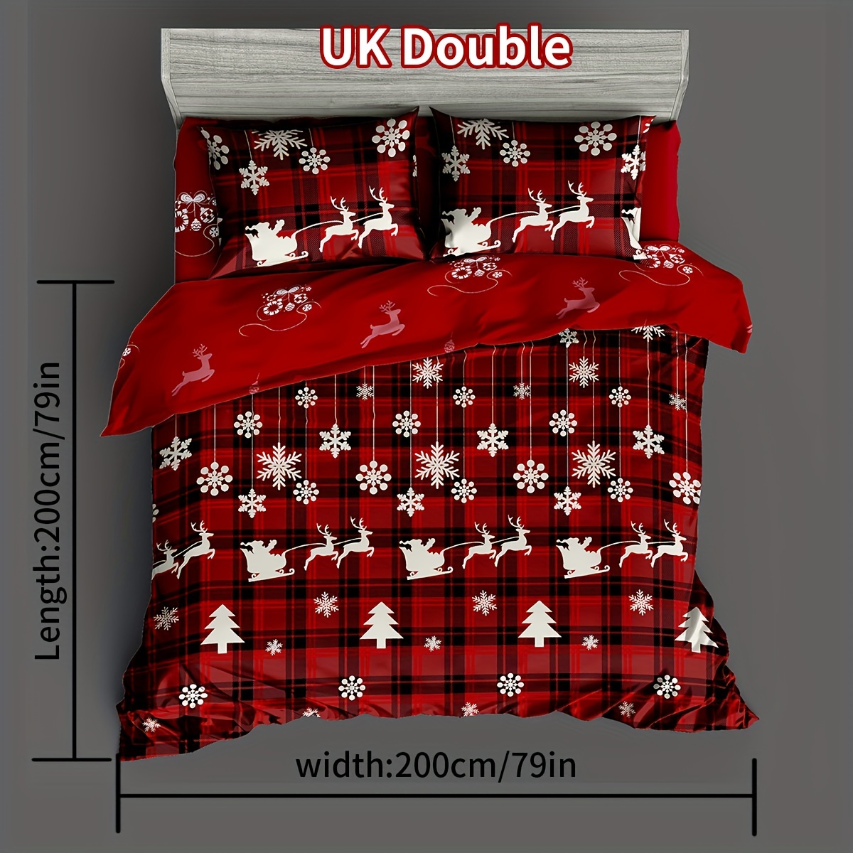 Christmas Duvet Cover Set Checkered Xmas Tree Elk Snowflake