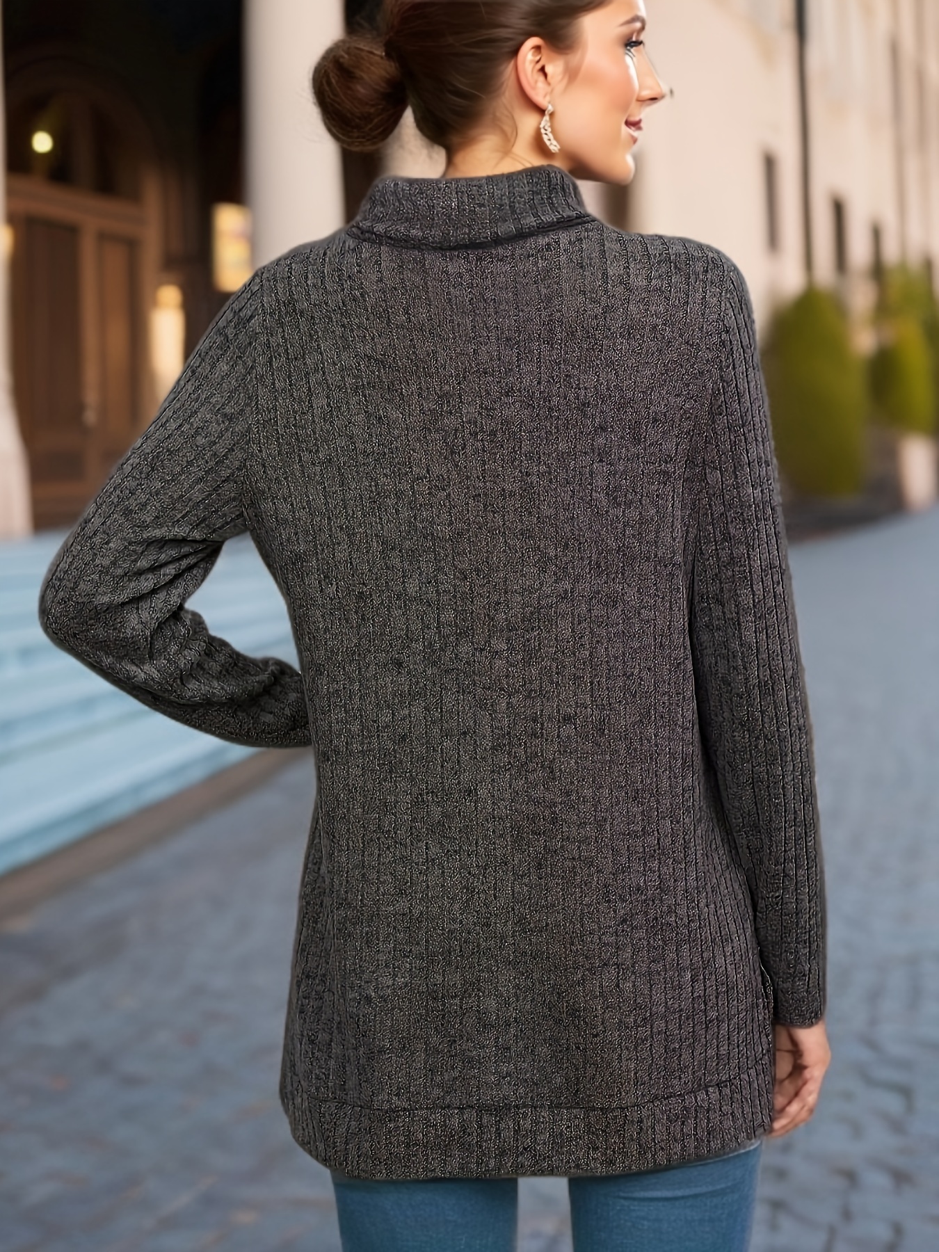 RIBBED KNIT SWEATER WITH HIGH NECK - Grey