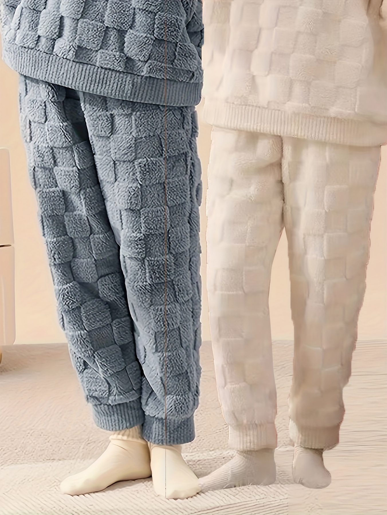 Textured Fuzzy Lounge Pants Warm Soft Elastic Waistband - Temu