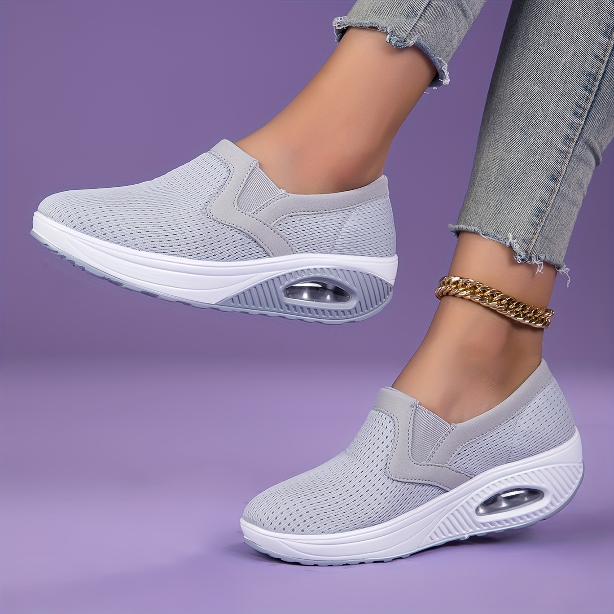 2023 Sneakers Women Casual Breathable Sports Shoes,Ladies Wedge Heel Air  Cushion Breathable Mesh Slip-On Walking Shoes,Women Outdoor Walking Shoes