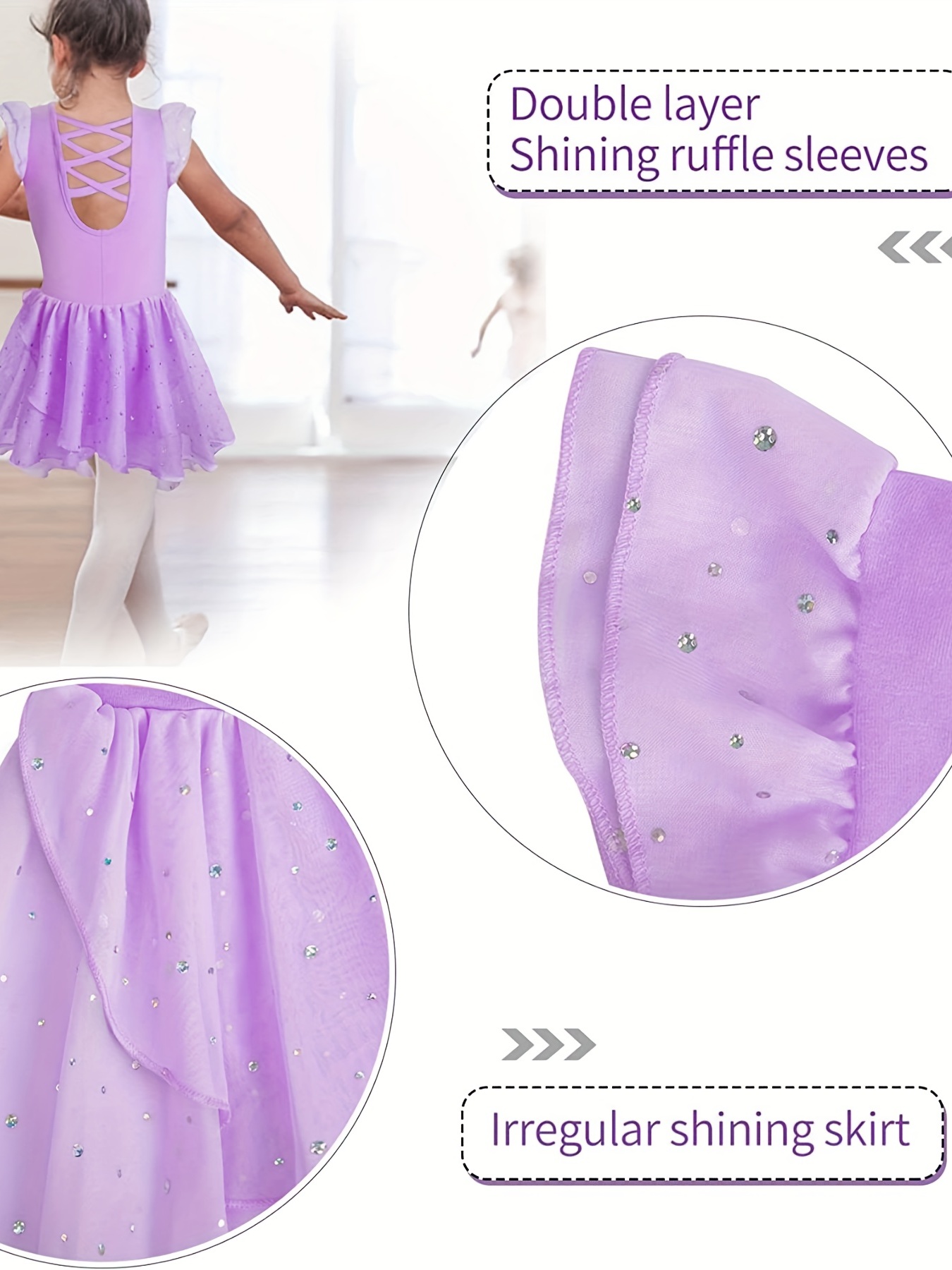 AOQUNFS Ragazza Vestito da Balletto Paillettes Tutu per Danza Senza Manica  Body Danza Bambina Vestito Ginnastica, BT-02