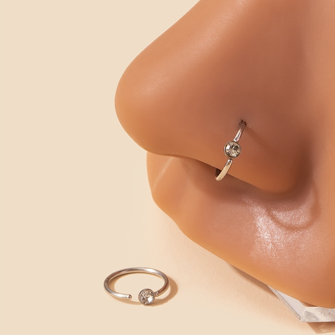 C-Shaped Stainless Steel Hoop Nose Ring with Zircon