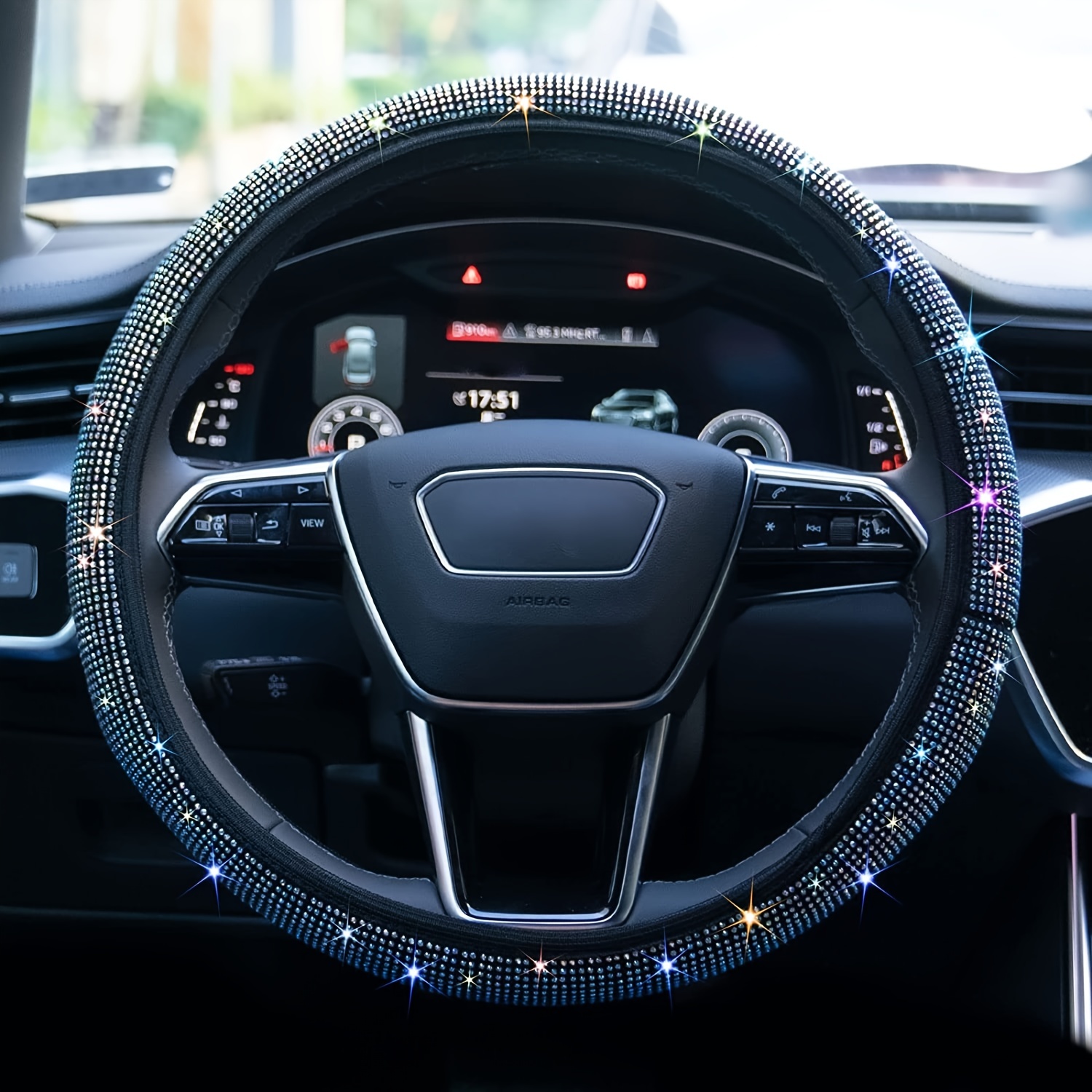 Cubierta de volante de diamante para coche, accesorio de cristal brillante,  actualización Universal, rojo, 15 ''/37-38cm